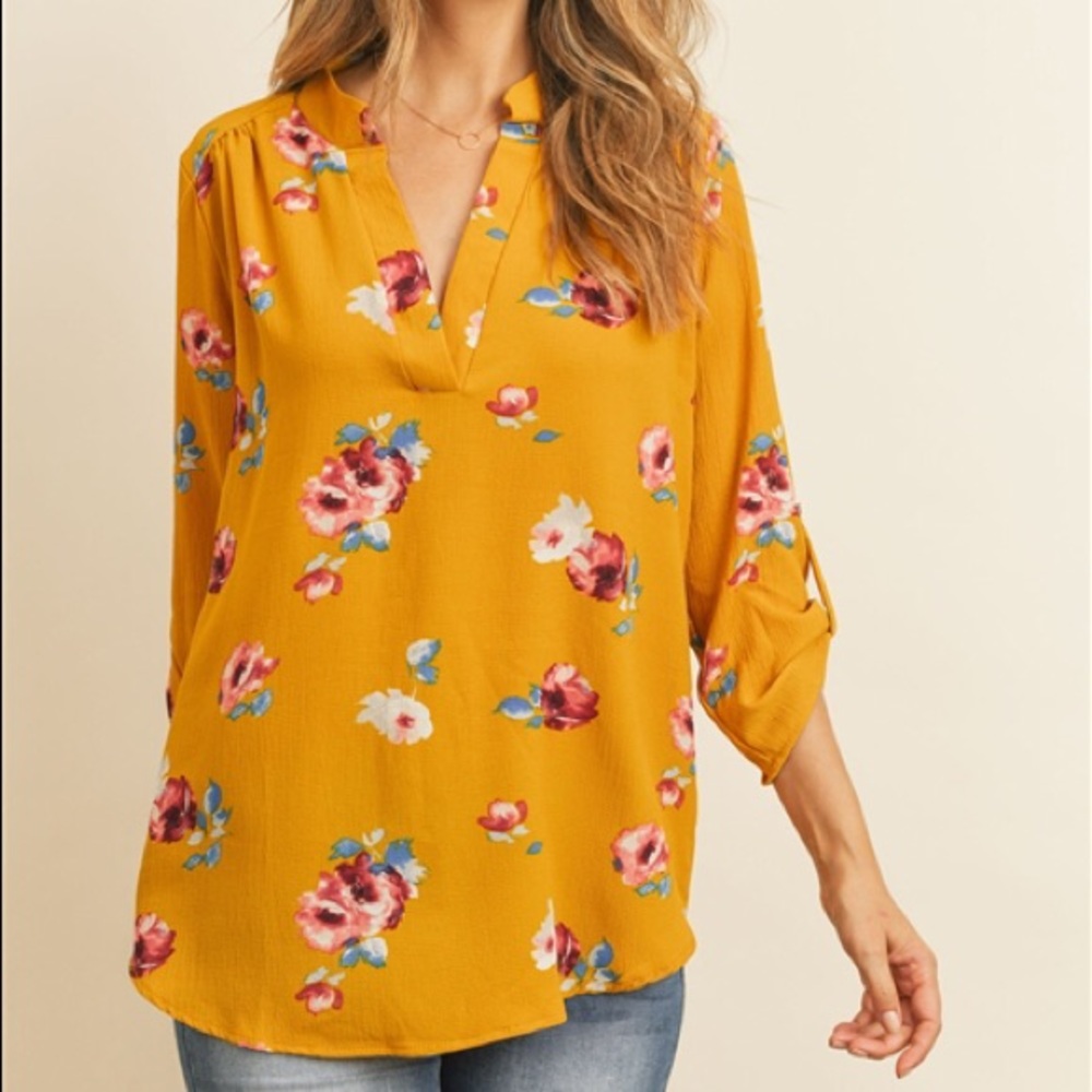 🌷MUSTARD FLORAL BLOUSE - Picture 2 of 3